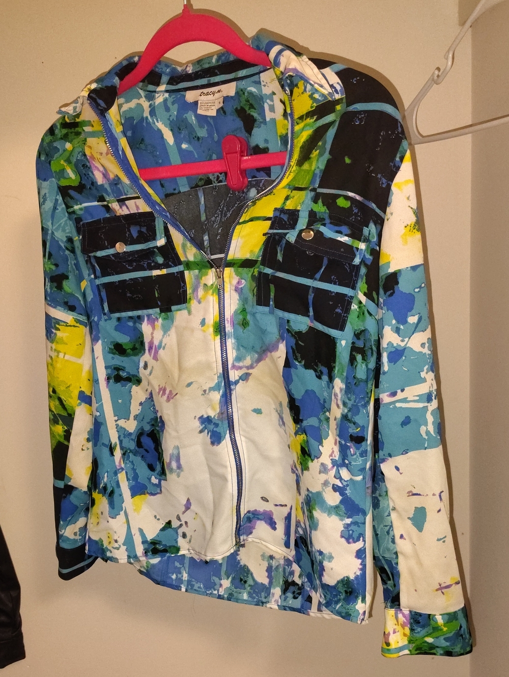 Colorful Paint-Splatter Zip Blouse
